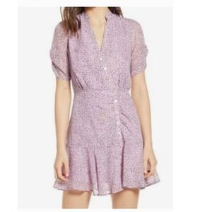 JOA Just One Answer Lavender Floral Puff Sleeve Ruched Mini Dress Size‎ S